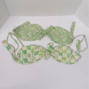 Bundle of 2 Lilly Pulitzer lion print green & pink bikini tops, size small.